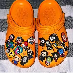 CROCS Vibrant Orange One Piece Clogs with Fun Charms